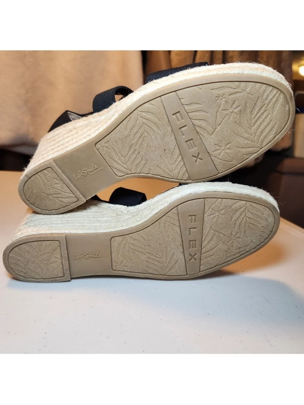 New LifeStride Black Thrive Espadrille Wedge Sandals 8 Wide Comfort Arch Support